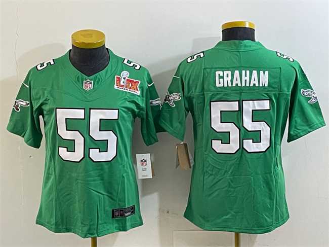 Womens Philadelphia Eagles #55 Brandon Graham Green 2025 Super Bowl LIX Patch F.U.S.E. Throwback Vapor Untouchable Limited Stitched Jersey(Run Small)